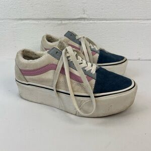Vans Old Skool Stackfoam Blue Pink Sherpa Platform Sneakers, 5.5